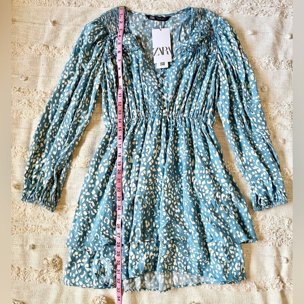 NWT Zara Animal print short dress blue medium - Picture 7 of 10